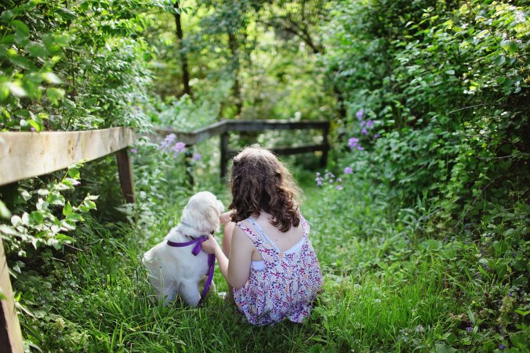 puppy and girl in a 'glen. Essential Puppy care for beginners